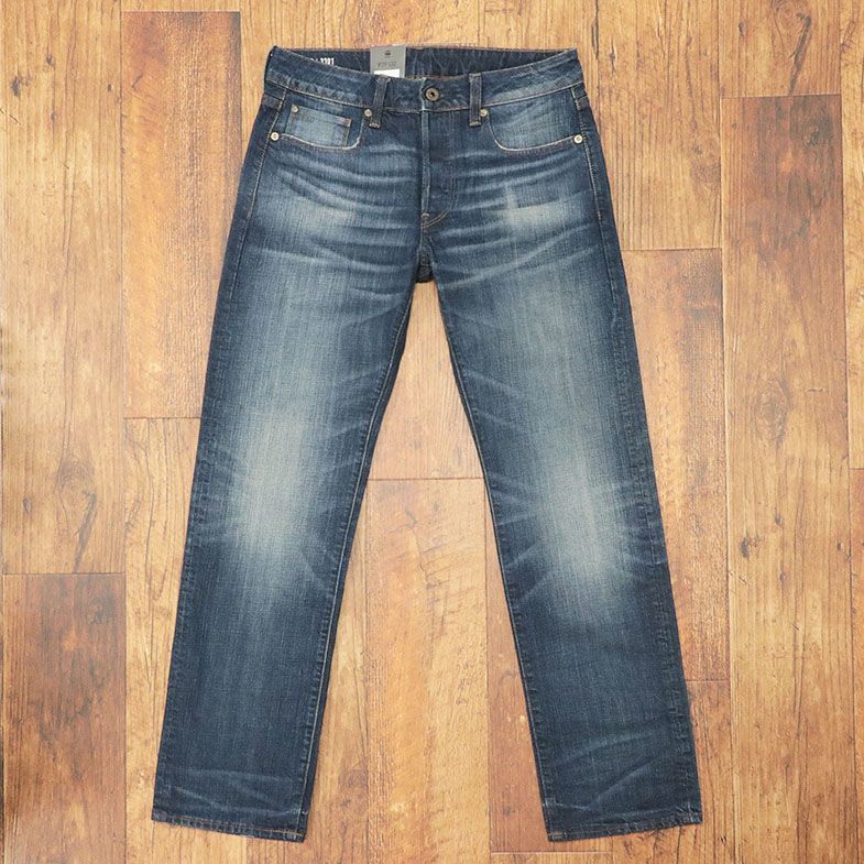 1円/G-STAR RAW/28インチ/デニムパンツ 3301 STRAIGHT 51002-8595-89 ハリ コシ ダメージ ヴィンテージ ジーンズ 新品/青/ブルー/ft530/_画像2