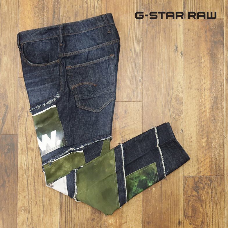 1円/G-STAR RAW/30インチ/デニムパンツ SPIRAQ RFTP 3D SLIM D13679-9436-89 ダメージ パッチワーク 個性 新品/紺/ネイビー/gf450/_画像1