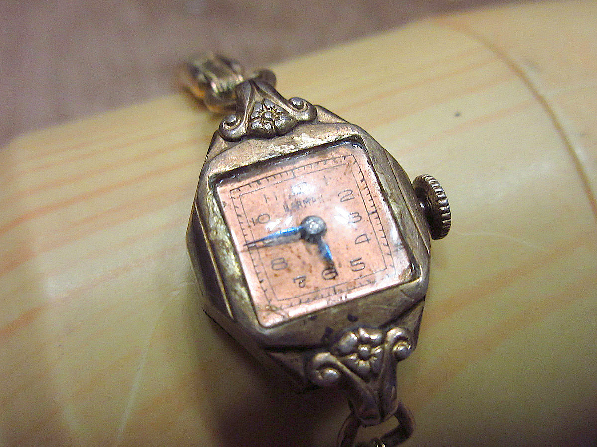  Vintage ~40\'s*HARMAN lady's hand winding wristwatch *240128i5-wtc Gold 30s antique watch 12KGF