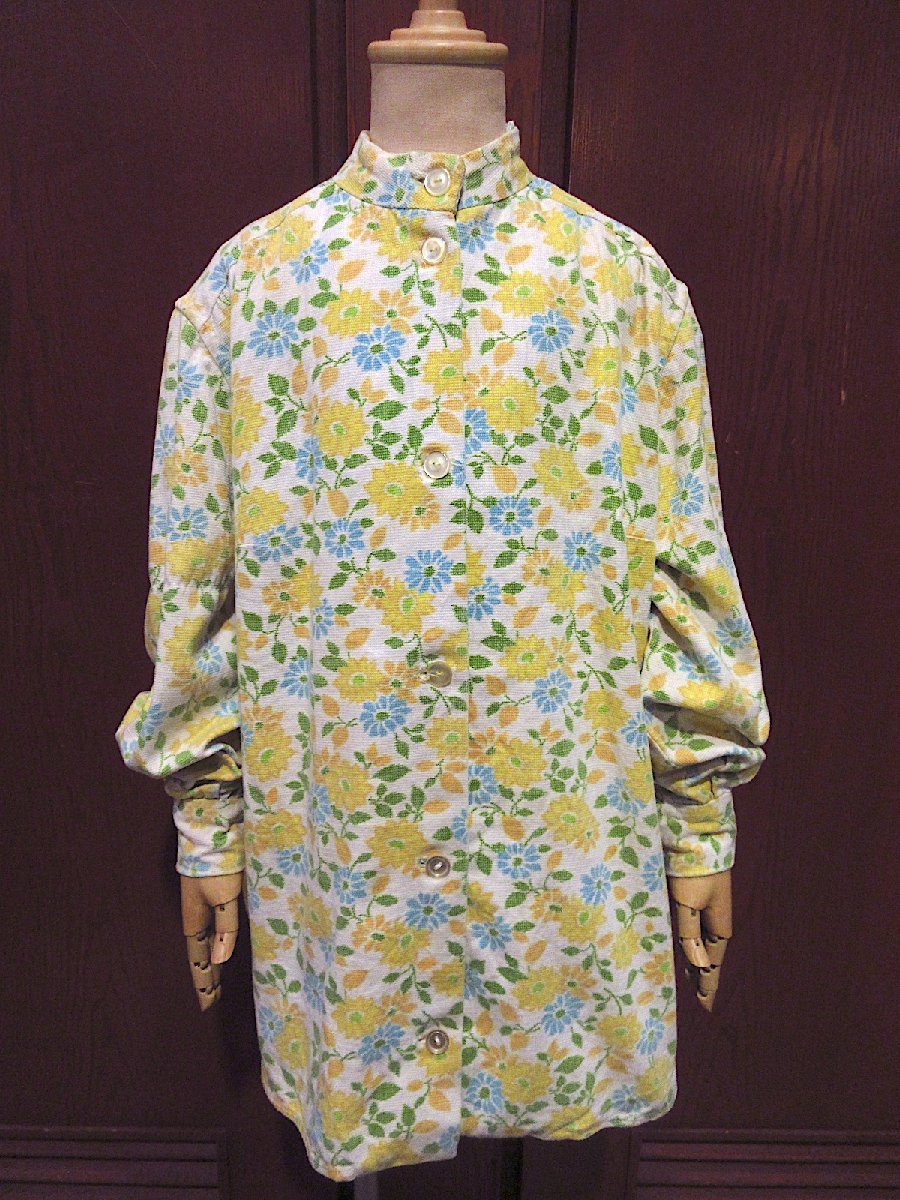 ビンテージ60's70's●キッズ花柄バンドカラー長袖シャツ●240131c6-k-lssh 1960s1970s子供服トップス古着_画像1