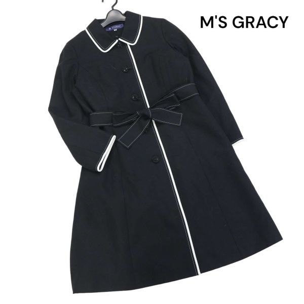 M'S GRACY エムズグレイシー 通年 ライナー付き♪ ベルテッド コート Sz.38　レディース 黒 日本製 セレモニーにも　K4T00066_1#O_画像1