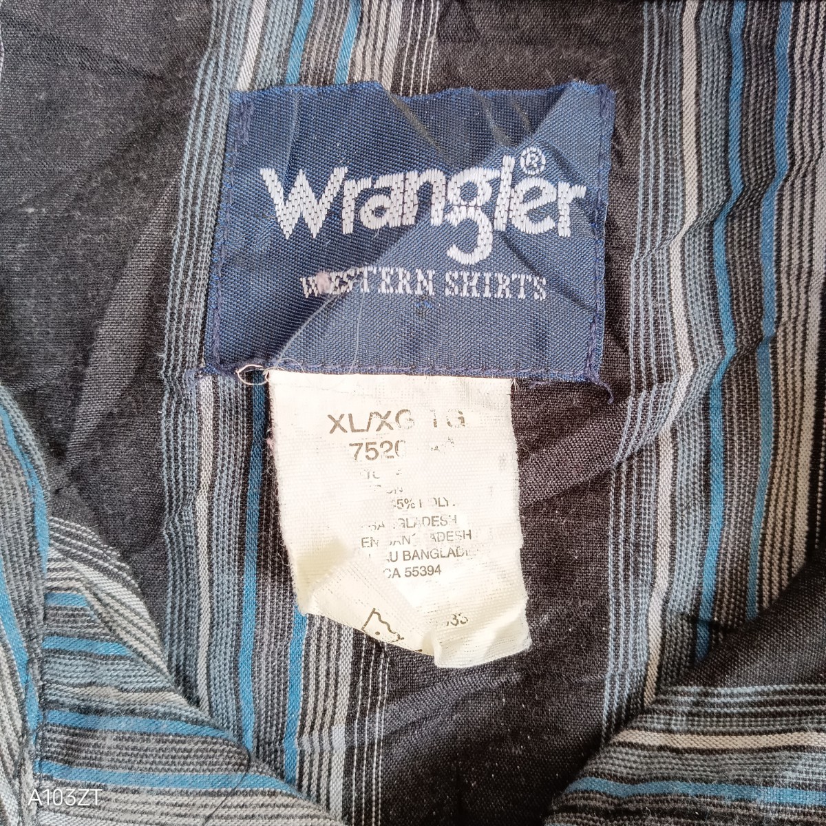 040【格安】Wrangler ラングラー 長袖ウエスタンシャツ メンズＸＬ ブラック/ブルー/ストライプ柄_画像2