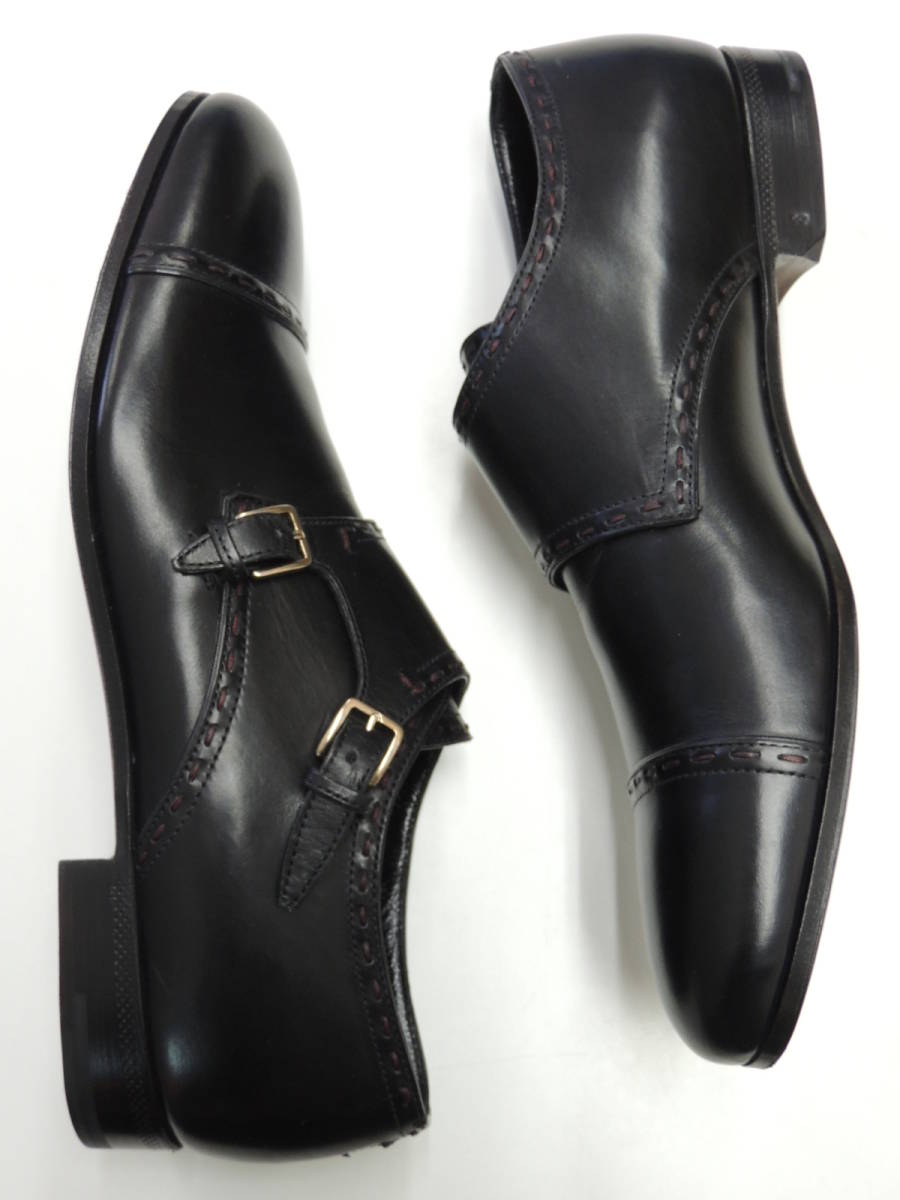 ◆ 新品 8サイズ セルジオロッシ SERGIO ROSSI イタリア製 メンズ ダブルモンク ドレス シューズ 革靴 黒 ブラック 茶ステッチの画像3