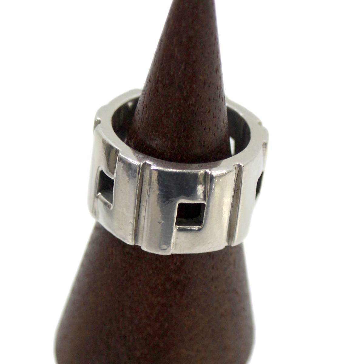独特な GUCCI/グッチ ロゴ ワイド リング 指輪 シルバー SV925 12.5号 15.2g KA Bランク シルバー