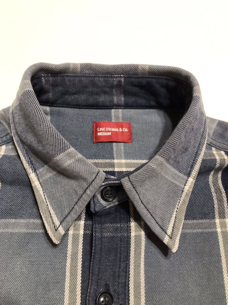 Levi's リーバイス ネルシャツ トップス 厚手 サイズM 長袖 ネイビー グレー タータンチェック柄_画像10