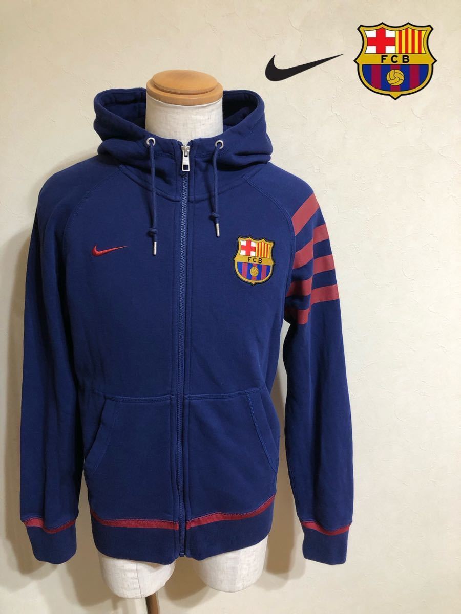 【良品】 NIKE FC BARCELONA ナイキ バルセロナ スウェット ジップパーカー サイズM 長袖 ネイビー リーガエスパニョーラ_画像1