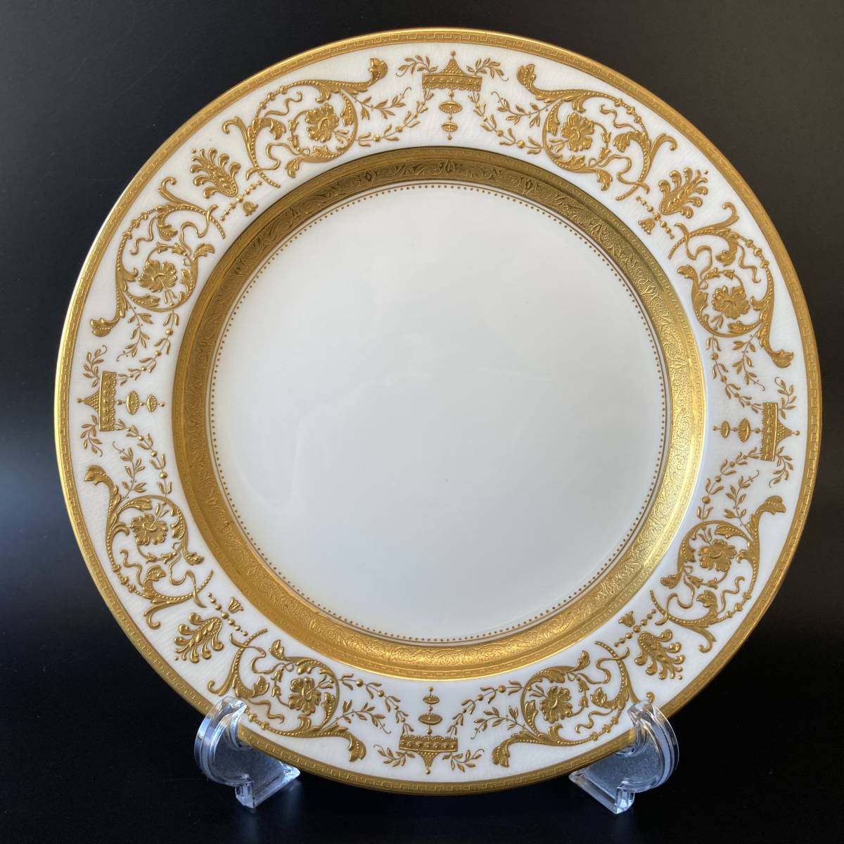 【豪華】ミントン　金盛　極厚　24金　ゴールド　キャビネット　ディナープレート　大皿　白　高級洋食器　英国　アンティーク
