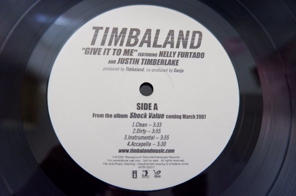 T2-205＜12inch/US盤/美盤＞Timbaland Featuring Nelly Furtado And Justin Timberlake / Give It To Meの画像3
