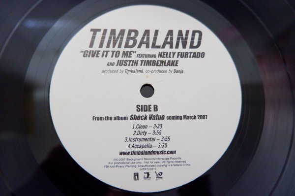 T2-205＜12inch/US盤/美盤＞Timbaland Featuring Nelly Furtado And Justin Timberlake / Give It To Meの画像4