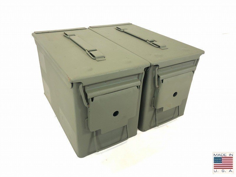 【米軍放出品】☆アンモボックス2個セット M2A1 AMMOBOX ミリタリー アンモ缶 アーモ缶 アモカン 工具箱 弾薬箱 サバゲー(100)AA11BK＃24-T_画像1