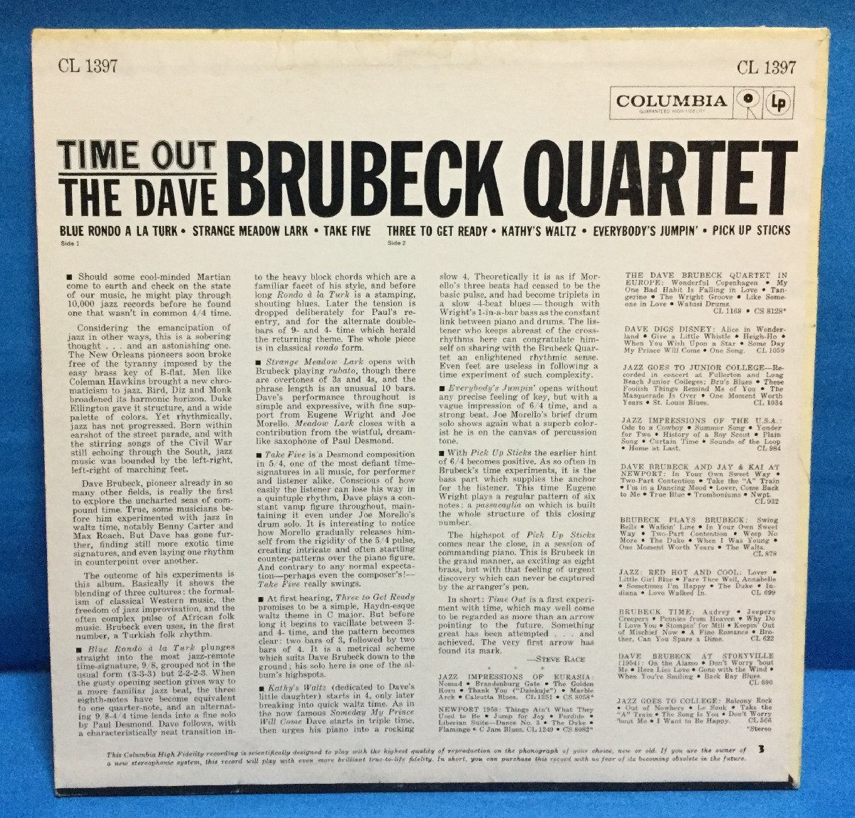 LP 洋楽 The Dave Brubeck Quartet / Time Out 米盤 オリジナル mono 深溝 6eye_画像5