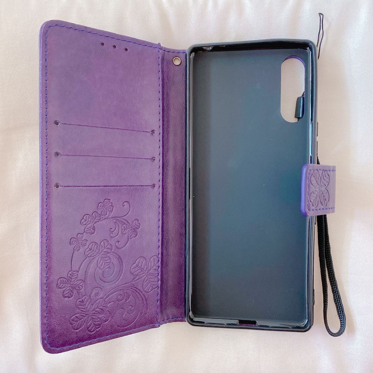 RuiMi Moto G8 Power 手帳型ケース 紫 クローバー 手帳型 革 可愛い おしゃれ カード収納