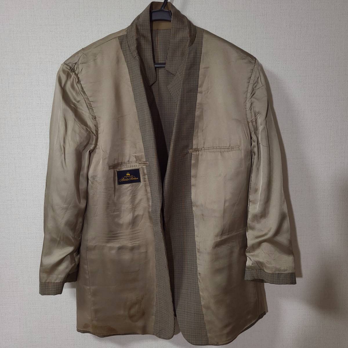 1000円 80s USA製 ブルックスブラザーズ 千鳥柄 テーラード ジャケット バージン ウール100% ベージュ made in USA Brooks Brothers Jacketの画像4