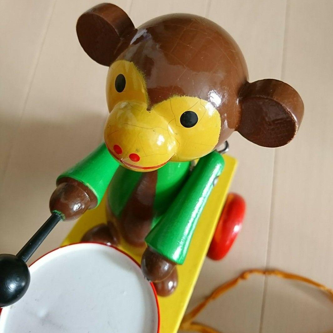 MIVA社製　プルトイ 猿 太鼓　おもちゃ　壊れあり