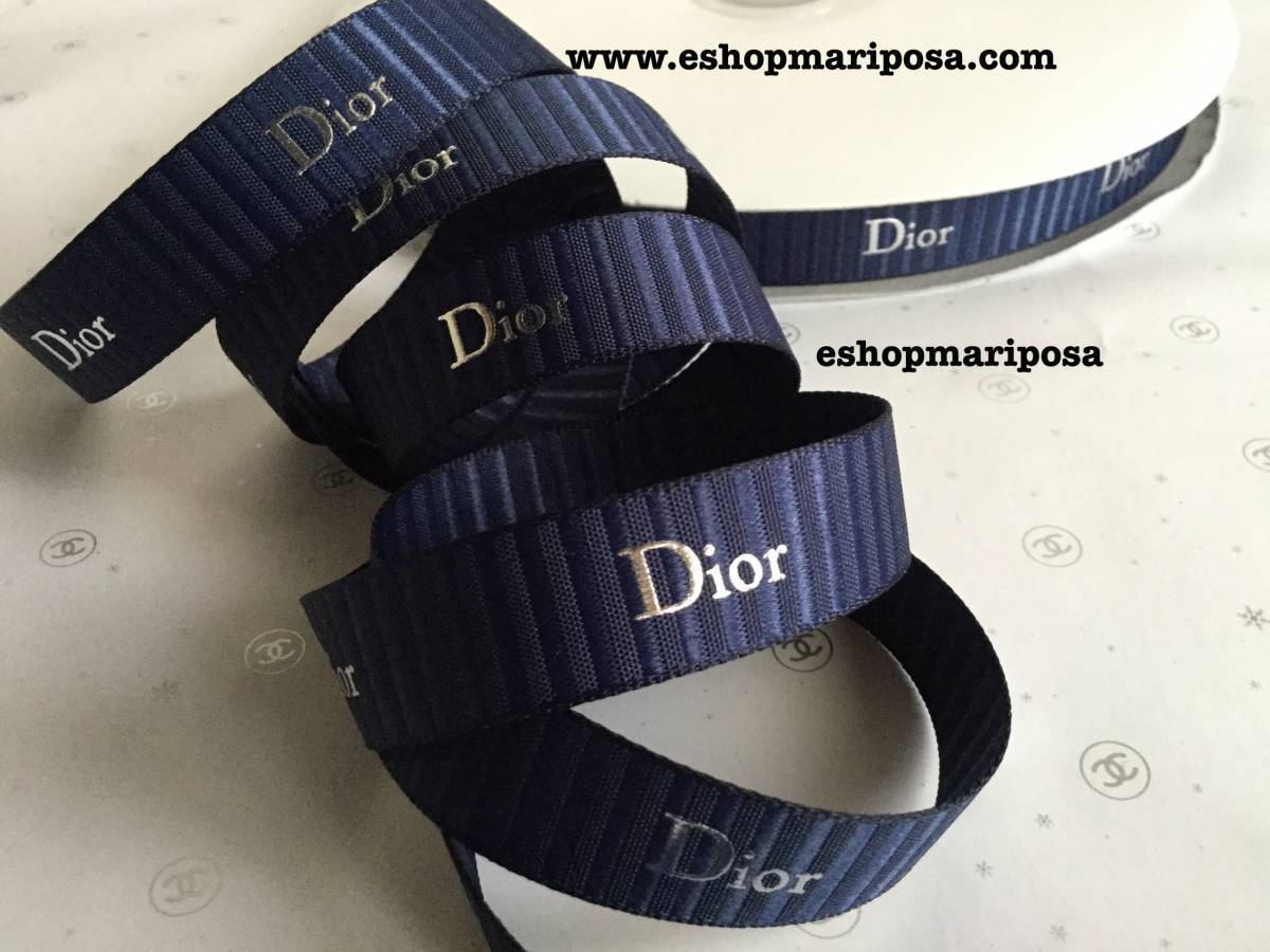 Dior◆ディオールリボン 2m 紺色 ネイビー x シルバーロゴ入り 2メートル 正規品 限定リボン 新 クリスチャンディオール ラッピングリボン_画像4