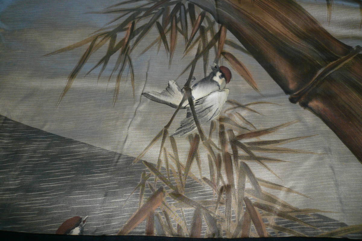 男性 黒 羽二重 紋付き 羽織り 中古 身丈 97 裄 64 額裏 五つ紋 すずめ 木瓜の画像8