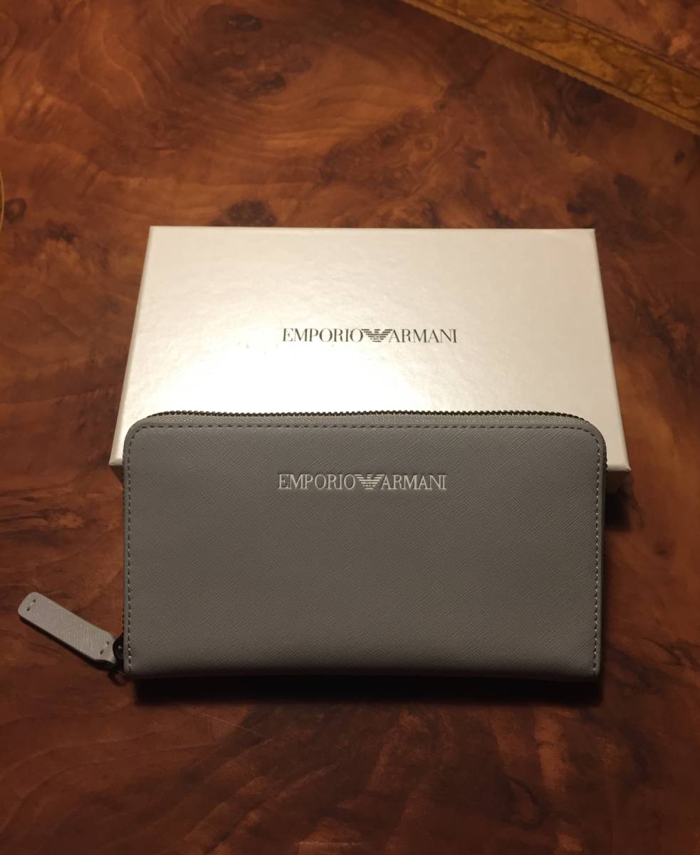 新品未使用 EMPORIO ARMANI エンポリオ アルマーニ・長財布ラウンドファスナー・オリジナルBOX・ライトグレー・送料480円～_画像2