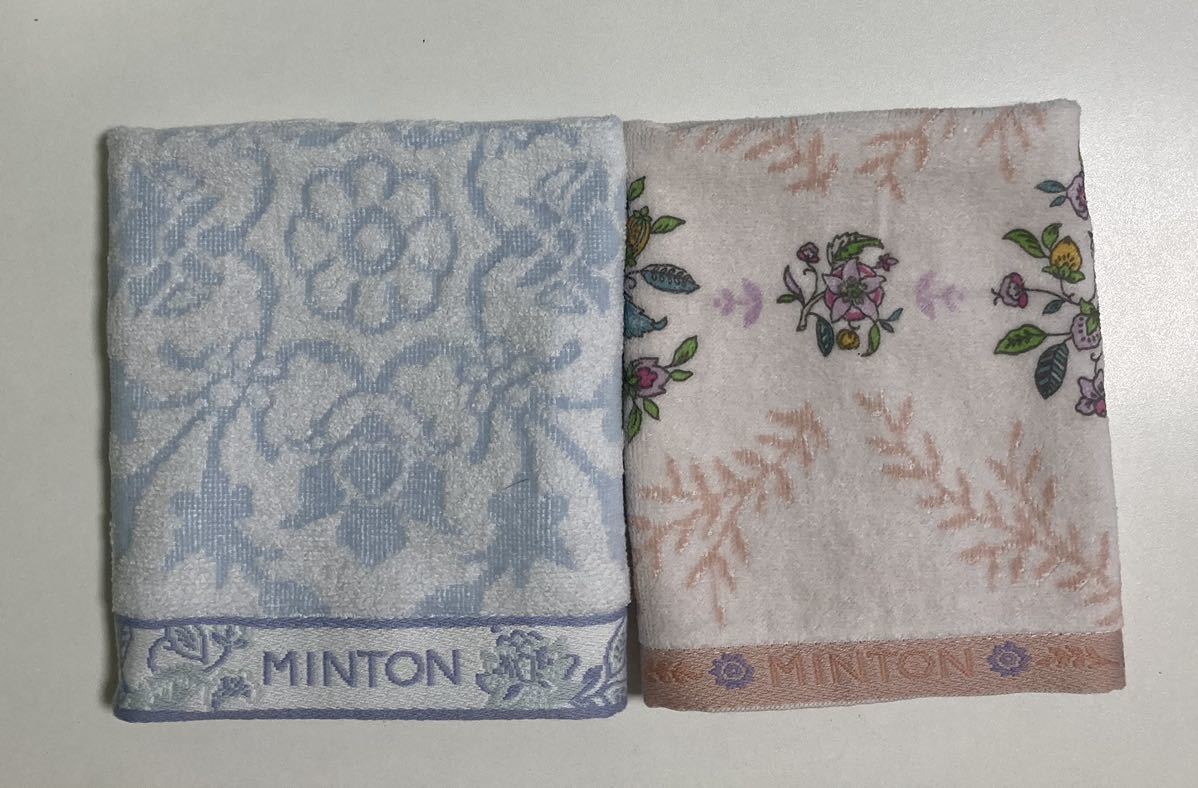 ミントン　ハンドタオル　２枚セット　MINTON ピンクブルー　タオル美術館 花柄　2点セット　ウォッシュタオル ミュージアム　綿100%_画像1