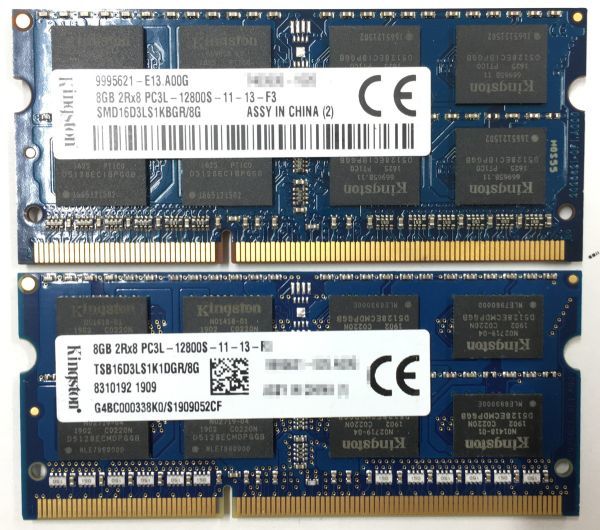 【8GB×2枚セット】低電圧版 Kingston DDR3L-12800S(DDR3L-1600) 2R×8 計16GB 中古メモリー ノート用 DDR3L 即決 動作保証【送料無料】_画像2