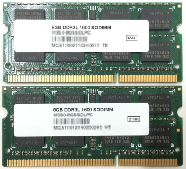 【8GB×2枚セット】低電圧版 ELECOM EV1600L(PC3L-12800) 2R×8 計16GB 中古メモリー ノート用 DDR3L 即決 動作保証【送料無料】_画像3