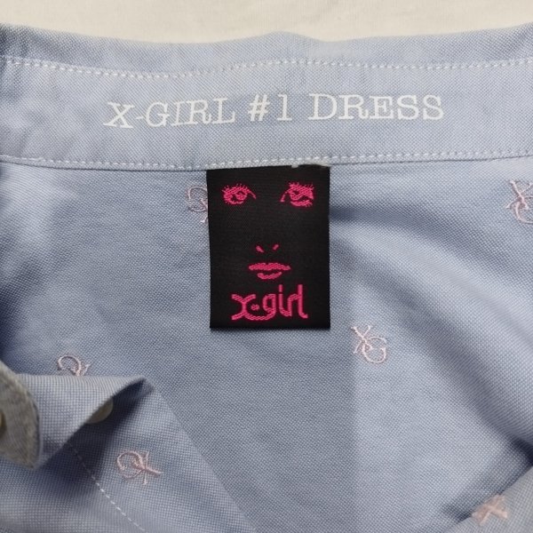 A125 X-girl X-girl кнопка down рубашка One-piece туника вышивка хлопок Street девушка женский голубой 2