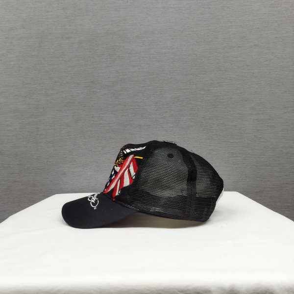 A213 Ed Hardy メッシュ キャップ ブラック イーグル アメリカ 国旗 星条旗 ロゴ 刺繍 CAP 帽子 スナップバック エドハーディー_画像3