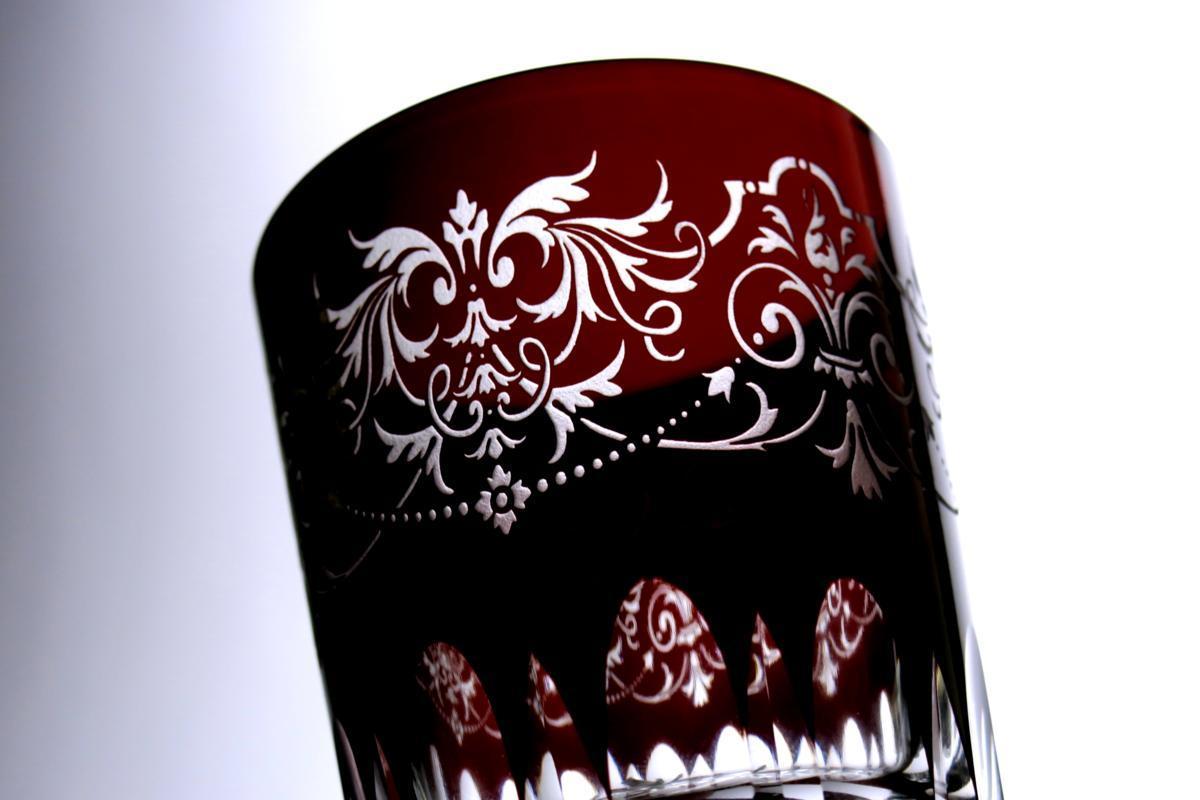 ■色被切子　　ペア・オールドファッショングラス　　ロックグラス　　クリスタル　　洋唐草　　葡萄色　　　〈同梱対象商品〉_画像3