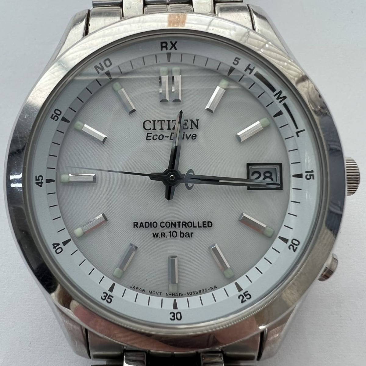 ★1円スタート★CITIZEN シチズン Eco-Drive エコドライブ 電波ソーラー H415-S033012 メンズ 腕時計 稼働 ジャンク ホワイト文字盤 中古品_画像1