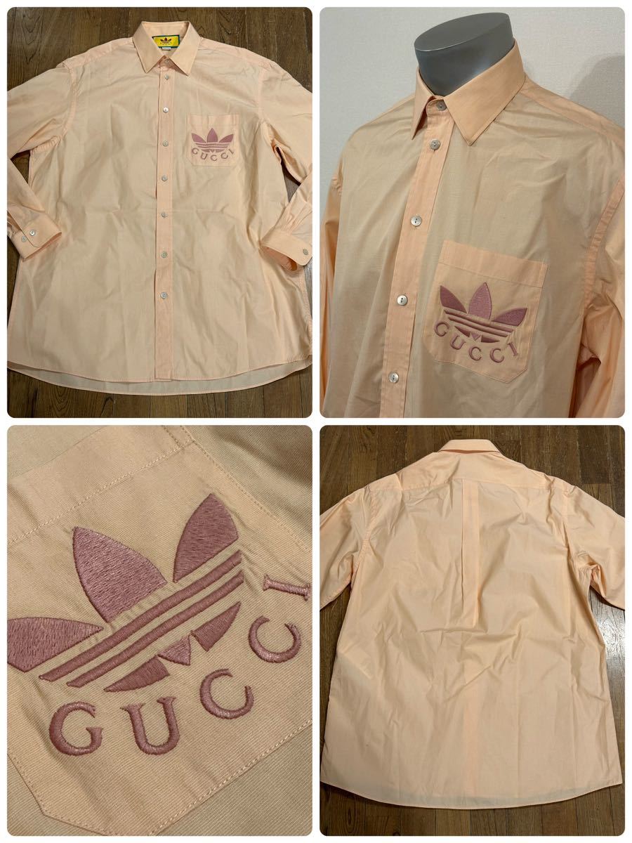 名作 本物 GUCCI adidas グッチ アディダス 22ss Philafil L/S Shirt 691521 オーバーサイズ ビッグシルエット 刺繍 長袖 シャツ ピンク 46_画像2