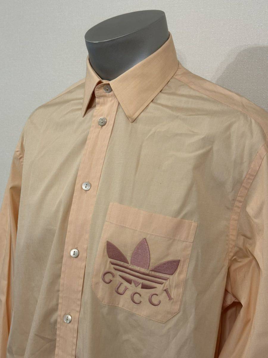 名作 本物 GUCCI adidas グッチ アディダス 22ss Philafil L/S Shirt 691521 オーバーサイズ ビッグシルエット 刺繍 長袖 シャツ ピンク 46