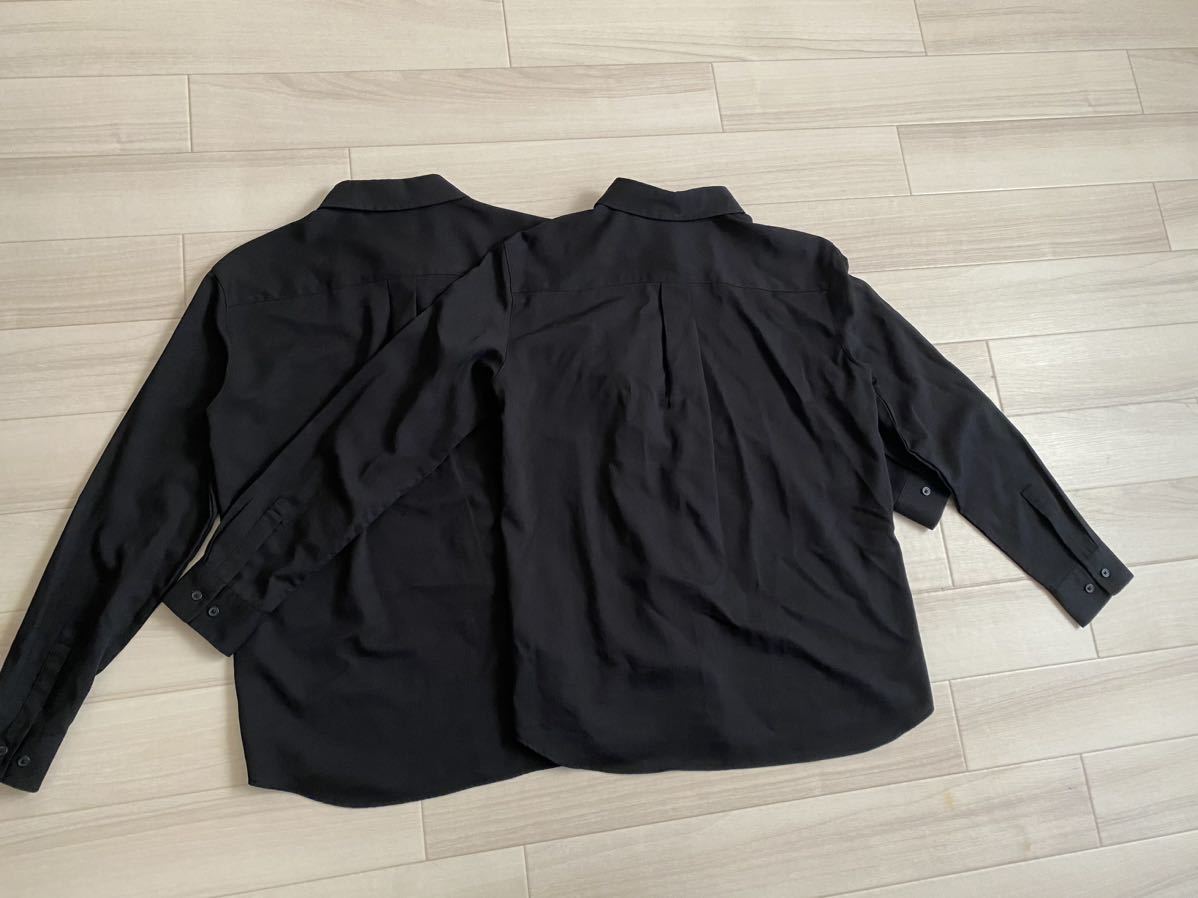 襟付きシャツ　黒　UNIQLO ユニクロ　2枚セットブラック 長袖シャツ シンプル 無地 長袖 トップス 