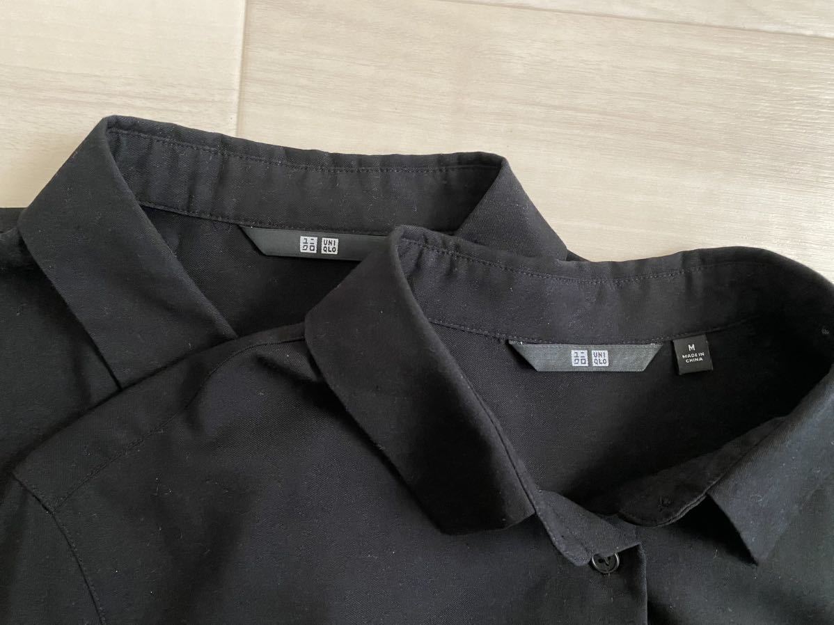 襟付きシャツ 黒 UNIQLO ユニクロ 2枚セットブラック 長袖シャツ 襟付きシャツ 黒 UNIQLO ユニクロ 2枚セットブラック 長袖シャツ