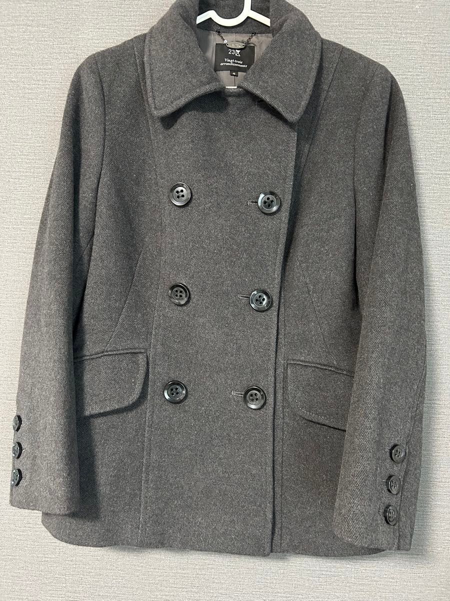 美品　23区 大きいサイズ　アウター　ジャケットPコート 羊毛 アンゴラ　グレー　ダブルボタン　秋冬　春　上品　
