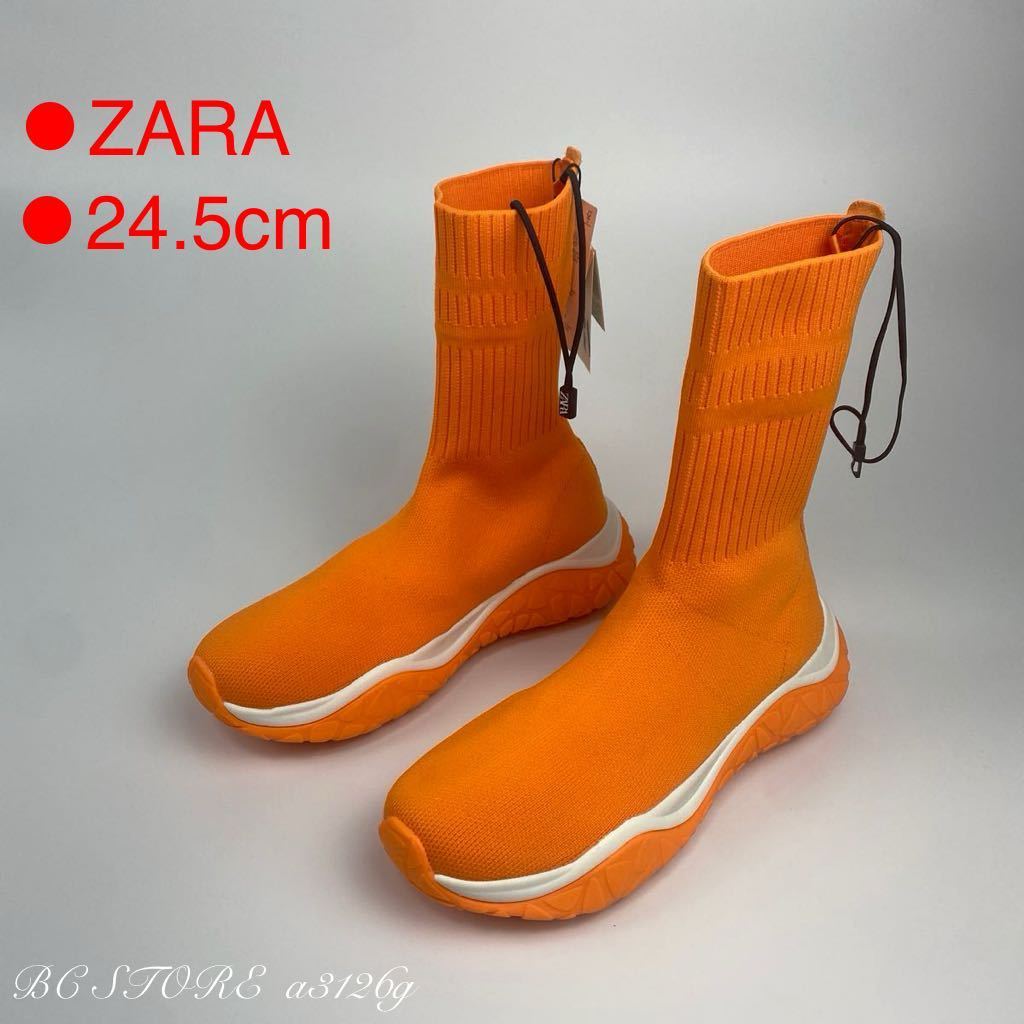  new goods ZARA thickness bottom sok liner sneakers 24.5cm 38 ORANGE lady's Zara sneakers shoes slip-on shoes elasticity equipped tag attaching 