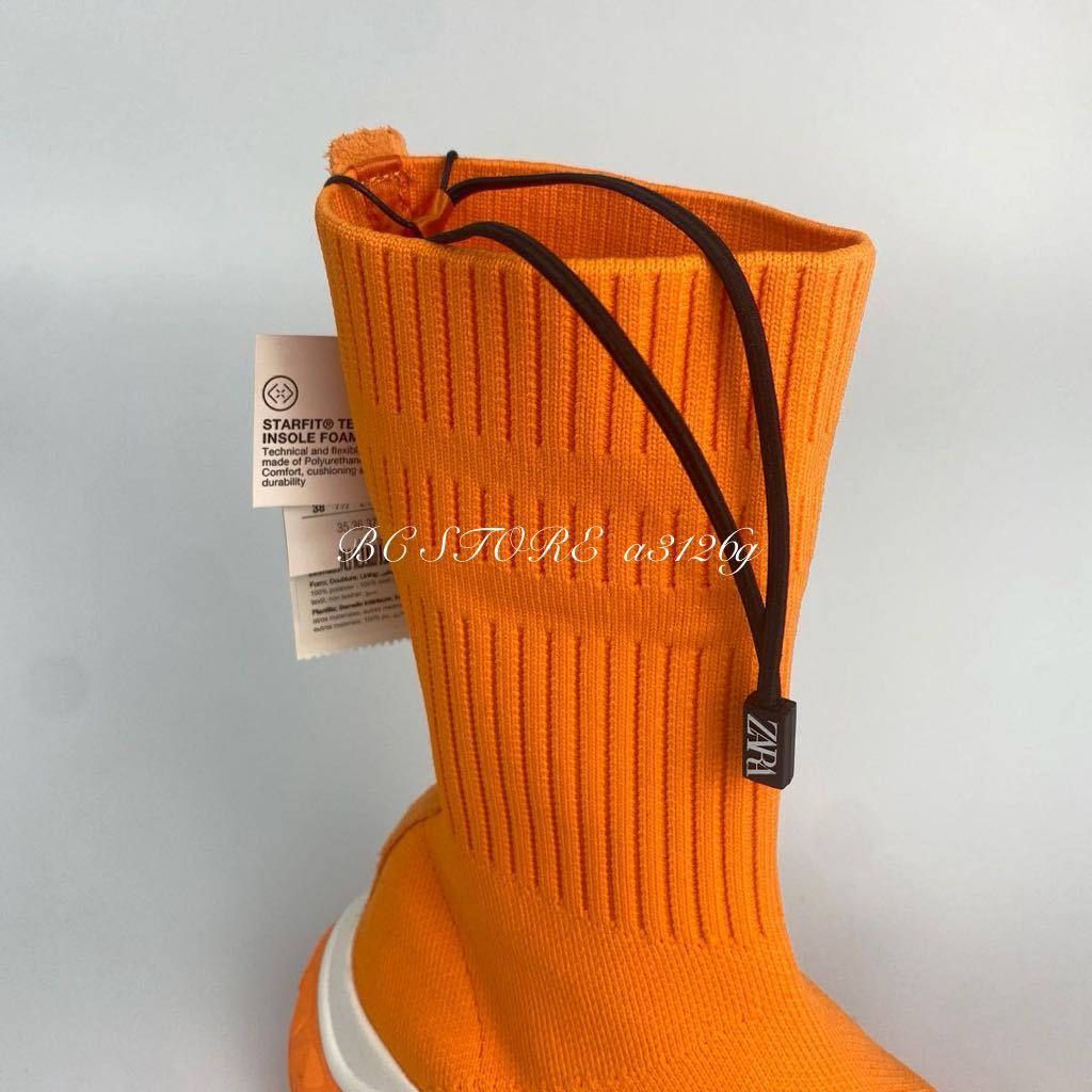 新品 ZARA 厚底 ソックライナースニーカー 24.5cm 38 ORANGE レディース ザラ スニーカー シューズ スリッポン 伸縮性あり タグ付き