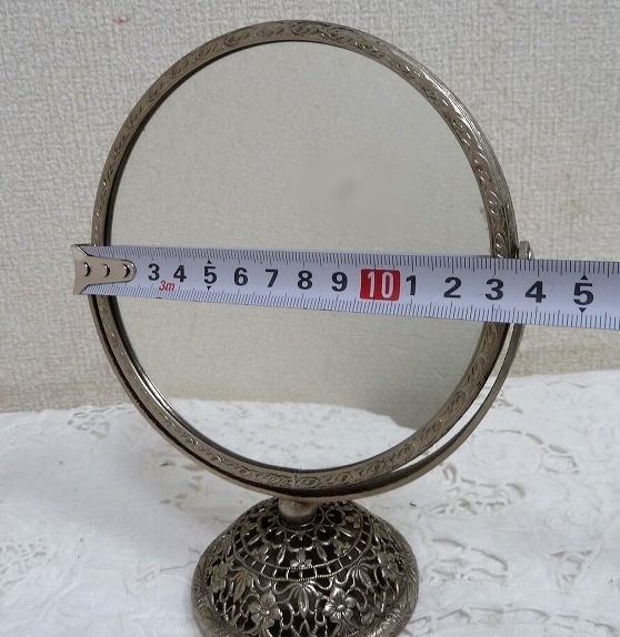 (*BM) Victoria n retro mirror mirror put type height 17. both sides magnifying glass antique style Vintage manner leaning type metal frame marble 