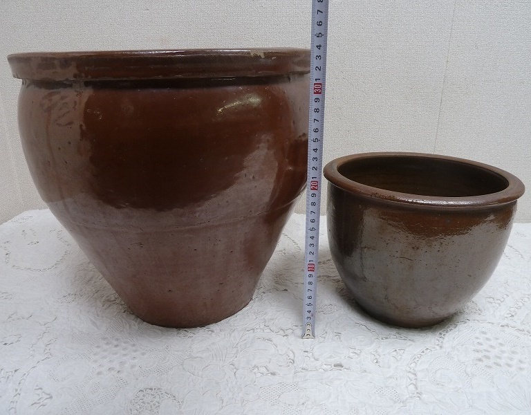 ☆BM)陶器製 甕+木製 木蓋 計5点 漬物 梅干し 壺 瓶 保存容器 ☆BM)陶器製 甕+木製 木蓋 計5点 漬物 梅干し 壺 瓶 保存容器
