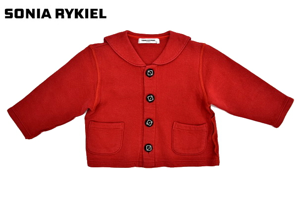 S5996★送料無料★美品★SONIA RYKIEL ENFANT ソニアリキエル アンファン★レッド赤色 スウェット地 セーラー襟 ジャケット コート 90_画像1