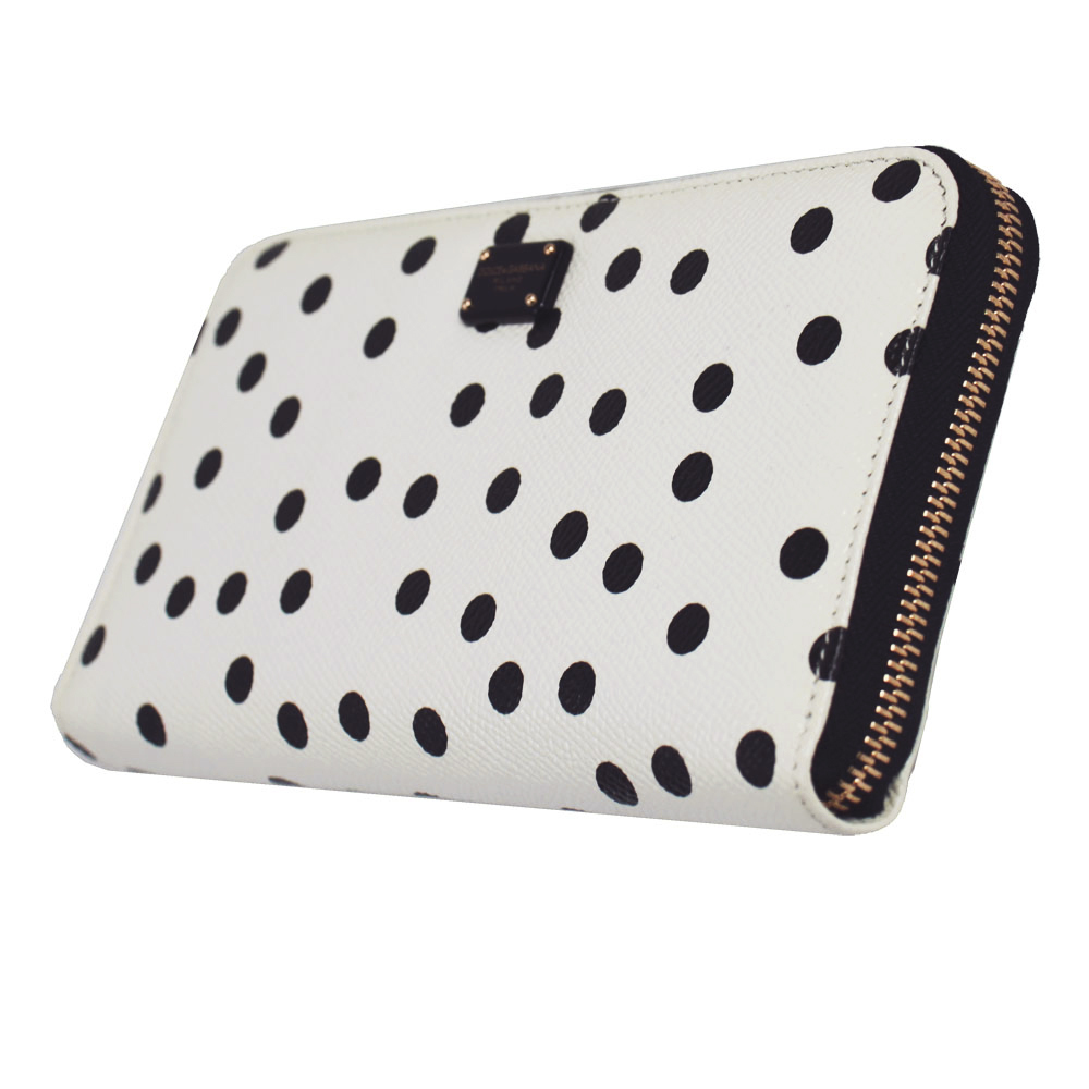  Dolce & Gabbana round fastener long wallet dot print type pushed . leather white group / black BI0473 AI024 HW86N