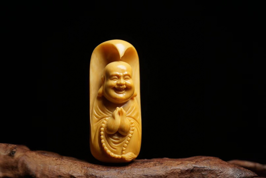 『清・牙材細密彫・祈福彌勒仏』極細工 置物古賞物 中国古玩 中国古美術