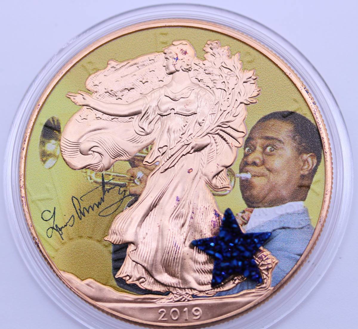 ♪存在感◎♪ イーグル カラー 銀貨 シルバー Louis Armstrong ルイ アームストロング ミュージック スター 2019年 1oz US 1oz 在庫限り♪ _画像1