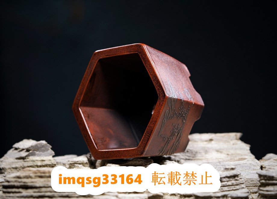  handmade width 10.5cm× height 6cm purple mud hexagon comming off carving purple mud . bonsai pot purple sand plant pot special price * finest quality goods hand made landscape scenery 