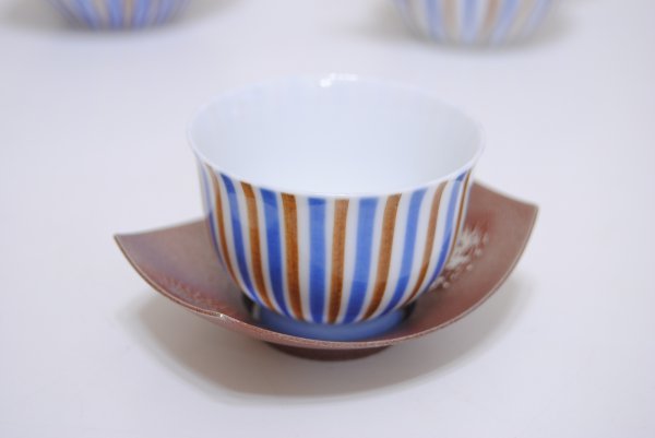 深川製 玉露揃 茶器 茶道具 煎茶 手描き 美術 有田焼 呉須 染付 青花 四君子 五君子 ★★ 錫師 松下喜山 錫 茶托 兄: 人間国宝 角谷一圭_画像4