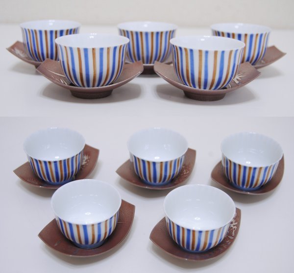 深川製 玉露揃 茶器 茶道具 煎茶 手描き 美術 有田焼 呉須 染付 青花 四君子 五君子 ★★ 錫師 松下喜山 錫 茶托 兄: 人間国宝 角谷一圭_画像7