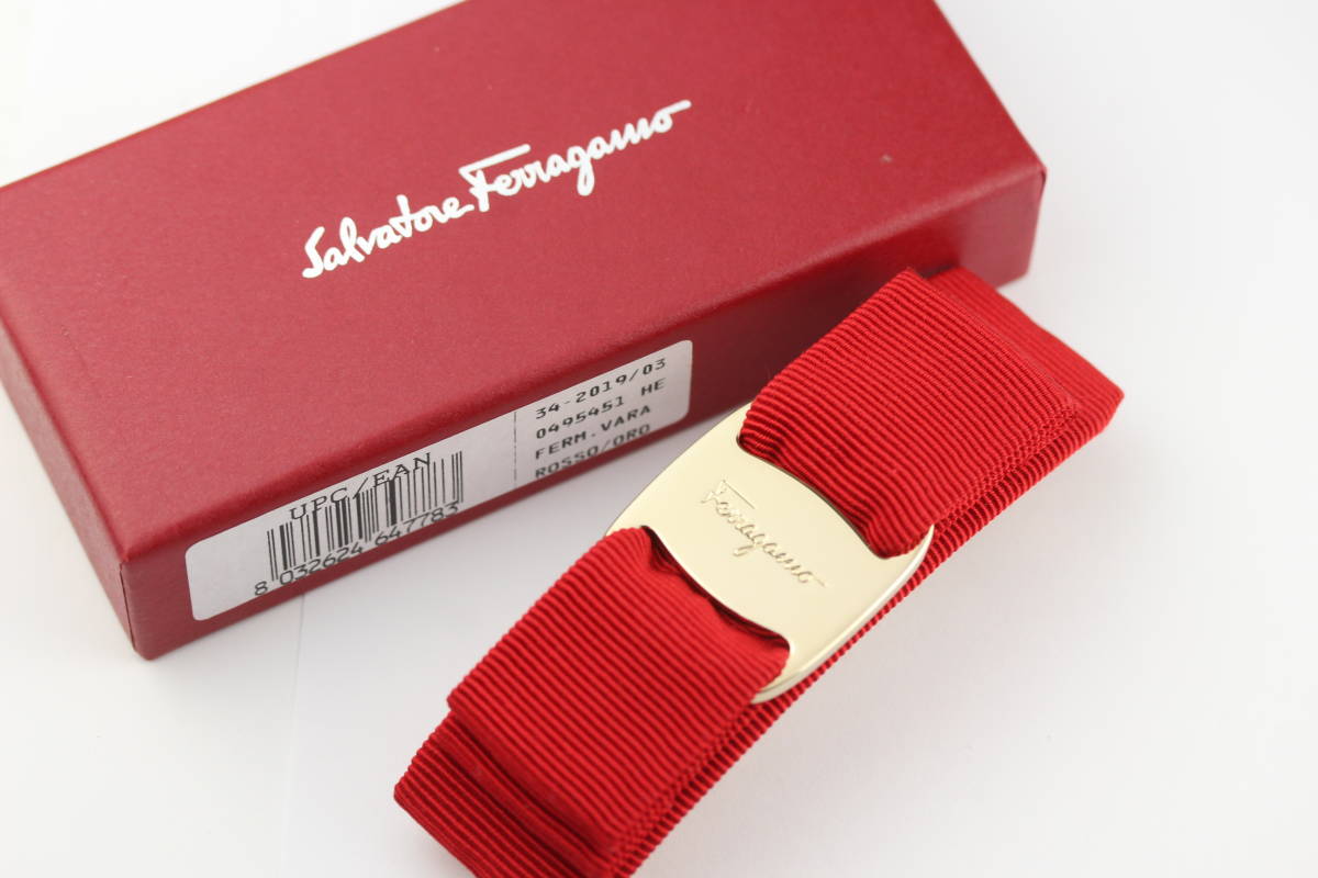 未使用 フェラガモ Salvatore Ferragamo バレッタ ヴァラ レッド_画像1