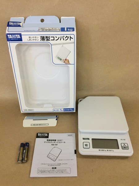 GE163「タニタ はかり スケール 料理 1kg 1g デジタル ホワイト KD-187 WH」【中古品】_画像1