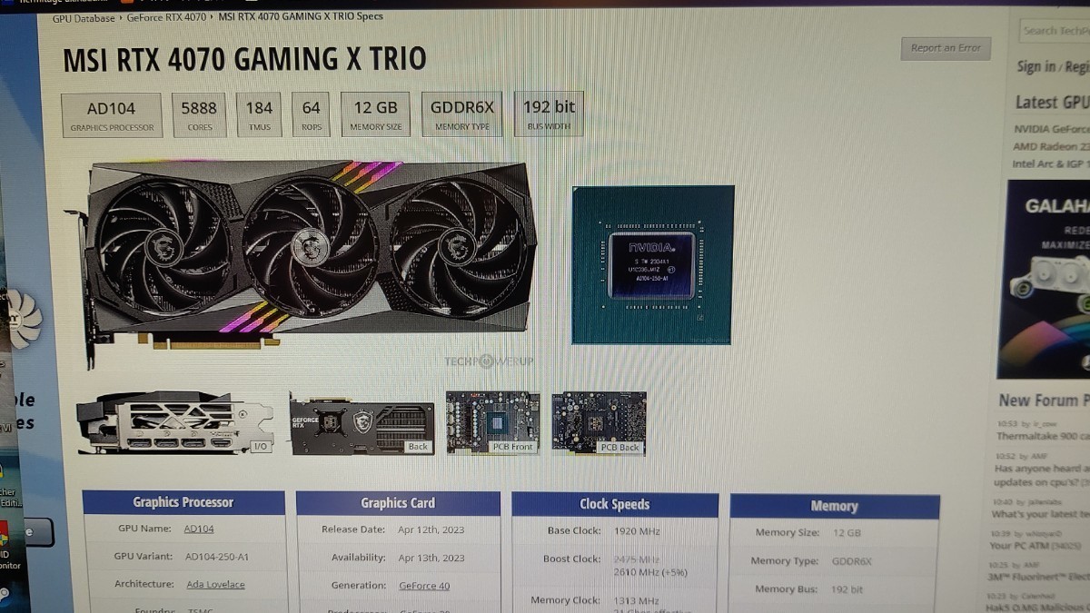 【美品動作品】MSI GeForce RTX 4070 GAMING X TRIO 12G [PCIExp 12GB] 納品書付き_画像9