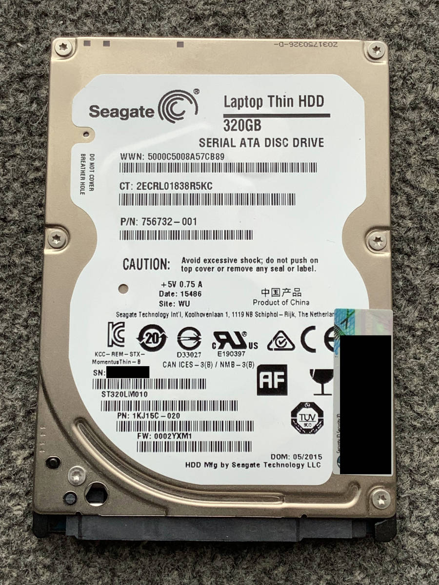 SEAGATE ST320LM010-1KJ15C 【使用時間12520時間】2.5インチHDD/7mm/320GB/7200rpm/SATA600_画像1