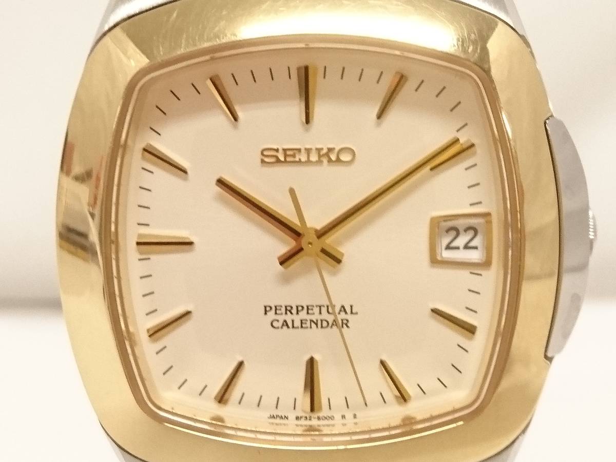 【美品】SEIKO セイコー PERPETUAL CALENDAR パーペチュアルカレンダー 8F32-5000 クォーツ腕時計/デイト/スクエアフェイス/03KO011401_画像2