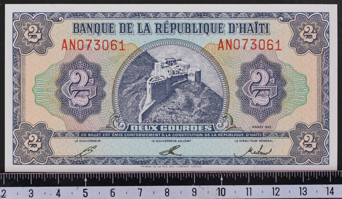 外国紙幣 ハイチ 1992年 未使用 2グールド_画像1